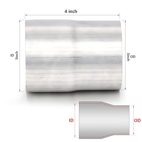 Image of A-KARCK Exhaust Adapter Connector 3 inch ID to 3 inch OD, Exhaust Pipe Reducer 4 inch Overall Length 304 Stainless Steel