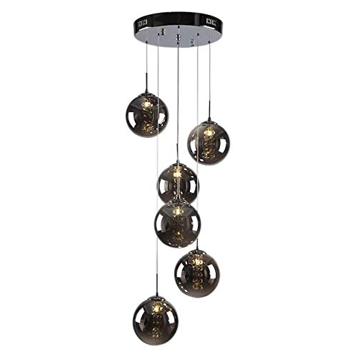 Preisvergleich Produktbild Pendelleuchte Glas Hängelampe Esstisch Grau Hängeleuchte Schlafzimmer G9 Pendellampe Wohnzimmer Modern Deckenleuchte rustikal Kronleuchter für treppe Küche Flur lampe Esszimmer 6-Flammig