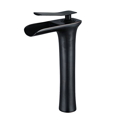Hiendure® Grifo Mezclador para un Lavabo Contemporáneo - Cascada de agua Grifo con cuenca mezcladora Grifo para lavabo de Bronce barnizado (Color Negro) Cover