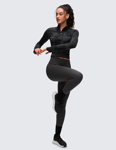 Image of CRZ YOGA Butterluxe Half Zip Long Sleeve Shirts for Women - Workout Athletic Yoga Tops Crop Collared Quarter Zipper T-Shirt