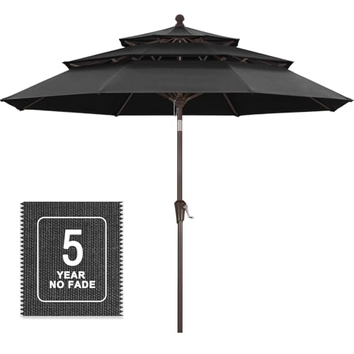 Image of MASTERCANOPY 9ft 3-Tier Olefin Patio Umbrella, Dark Grey