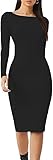 harlogistics Plain Bodycon Midi Dress for Women - Long Sleeve Maxi Dress for Ladies - Round Neck Casual/Party/Formal/Outdoor Bodycon for Girls - – Suitable for The Holiday, Travel, Party (Black, 10)