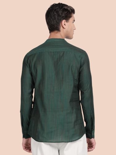 Image of KRYPTIC Men's Full Sleeve Regular Fit Short Kurta in Premium Pure Cotton with Patch Pocket and Mandarin Collar - Perfect Blend of Style and Comfort