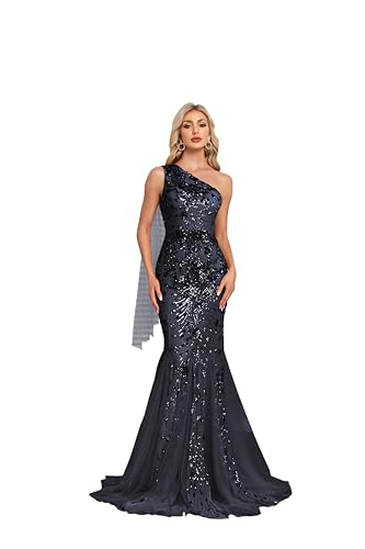 Image of One Shoulder Glitter Mermaid Dress for Mother of The Bride Women's Sexy Sequin Formal Gown