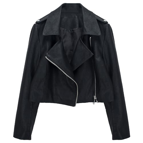 Manteau de motard court en cuir pour femmes avec col tailleur ajusté