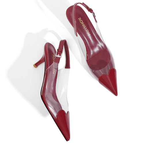 Image of Women's Kitten Heels Clear Slingback Closed Pointed Toe Pumps Low Heel Dress Shoes Sling Back Comfortable Transparent PVC