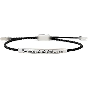 Neyeau Remember Who The F You Are Motivational Strength Bracelet for Women Adjustable Handmade Hand Braided Clasp String Bracelet Engraved Inspirational Quote for Family Friends Women Girls Black