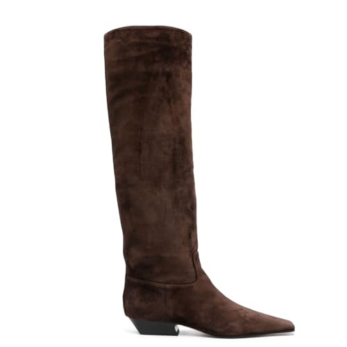 Arqa Women's Square Toe Knee High Boots Low Block Heel Slouchy Boot Comfort Western Riding Boots for Women