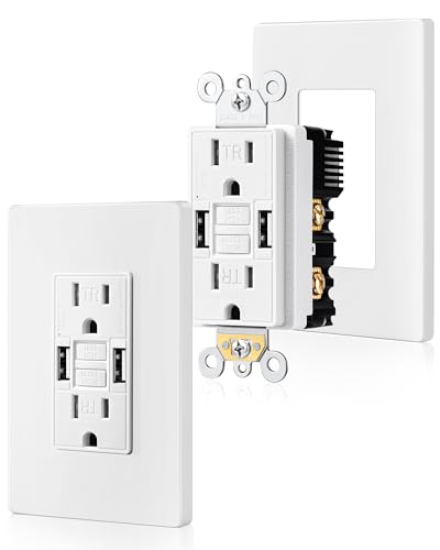 SURAIELEC 15 Amp GFCI Outlet with Dual USB-A Ports Self-Test GFCI Electrical Outlet Combination with USB-A Tamper-Resistant GFCI Outlet Screwless Wall Plate Included ETL Listed White 2-Pack