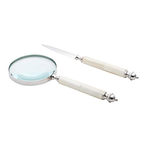 Abridor de Carta e Lupa Wolff Delhi modelo Sophie de Aço Inox e Madrepérola 29 x 15 m