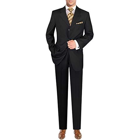 DTI GV Executive Men's Italian Wool Three Button Suits Stripe Jacket Pants Set (54 Long US / 64L EU/W 48", Black Stripe) Cover