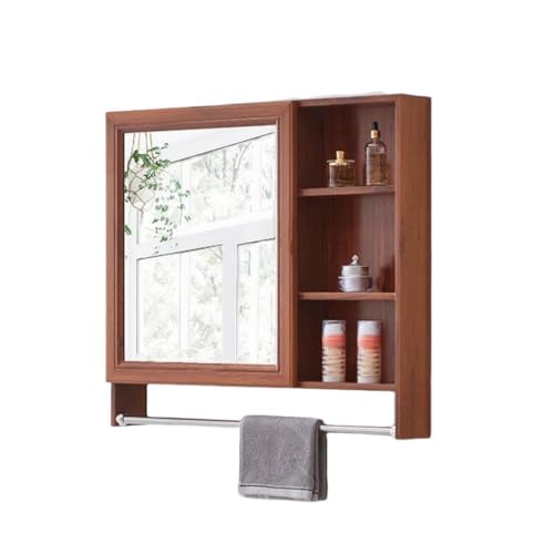 ミラーキャビネット 洗面化粧台 軽量 タオルハンガー付き 洗面所用キャビネット 壁掛けミラー 浴室キャビネット 洗面台 洗面鏡 鏡 浴室鏡 収納付き おしゃれ (68*70*13cm,レッドブラウン)