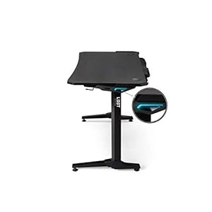 L33T Gaming Ergonomische E-Sport Gaming Tafel Tournament V2 Gaming Desk 44.3″ Kabelbeheer Systeem incl. LED-verlichting PC Gamer Desk Computertafel Zwart Koolstofvezel Kantoor PC Computer Tafel
