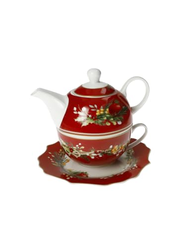 Brandani 89966 TEIERA C/TAZZA E PIATTINO rosso new bone china cm ø 16,5x14h