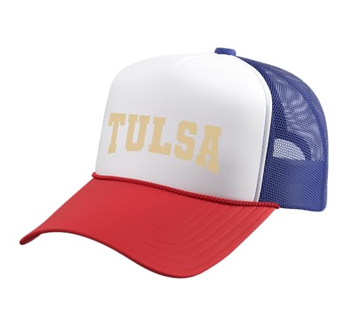 The University of Tulsa Hurricanes TU01 Trucker Hat with Adjustable Mesh Back, Red/White/Royal Blue