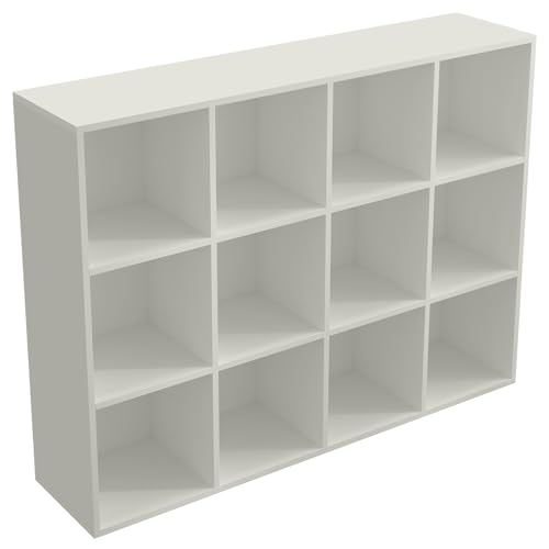 12-Cube Storage Shelf Bookcase - Wooden 3-Tier Floor Standing Open Bookshelf for Home and Office, Display Cabinet, Warm White