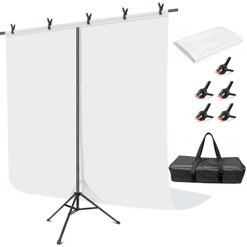 Hemmotop White Photo Backdrop Stand 8x7.5ft Seamless White Photography Background with Stand Kit for Photoshoot Wedding Birthday Graduation Baby Shower Parties Projector Screen