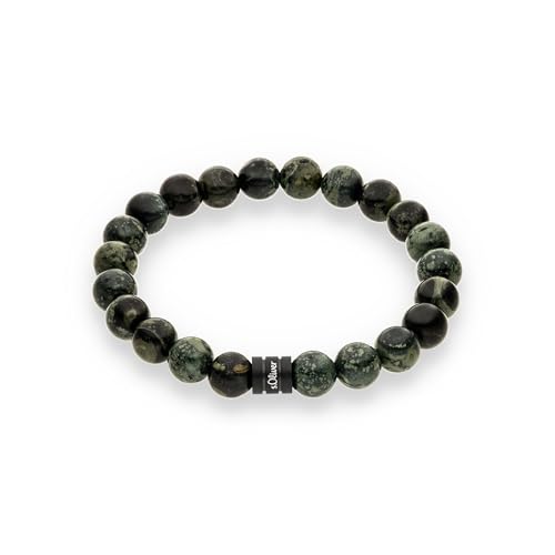 s.Oliver Herren Bracelet - Armband in Beadsoptik - IP Grün - Textilband verstellbar bis 22 cm - wasserfest & hautfreundlich – Ansicht 1