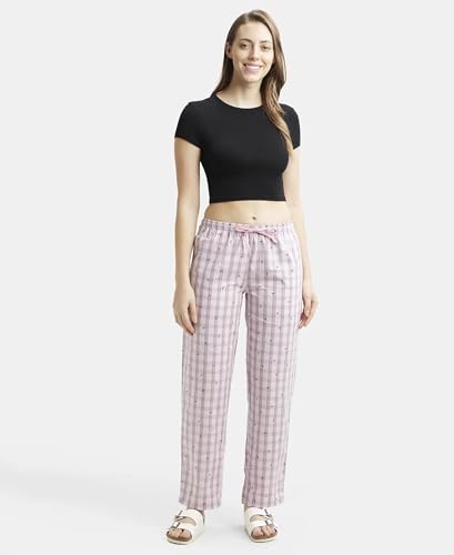 Image of Jockey RX06 Women's Super Combed Cotton Woven Fabric Relaxed Fit Striped Pyjama with Side Pockets (Checks & Prints May Vary)