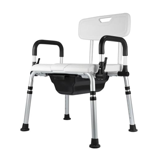 Silla de ducha ajustable con respaldo y brazos desmontables, capacidad de 220 libras, puntas de goma antideslizantes, ideal para personas mayores con discapacidad y mujeres embarazadas