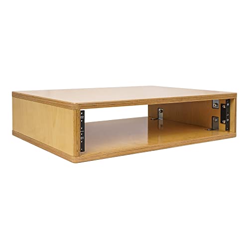 Image of Sound Town DIY 2U Studio Rack with Solid Baltic Birch Plywood, Golden Oak for Recording Room, Home Studio (SDRK-Y2)