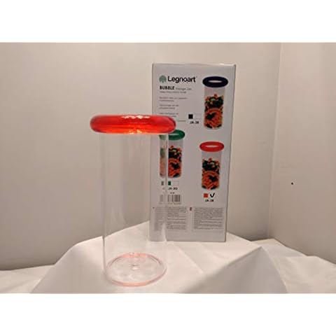 Glass jar with red polycarbonate cap. Model Bubble LEGNOART Size H 22x9 cm 1 LT Cover