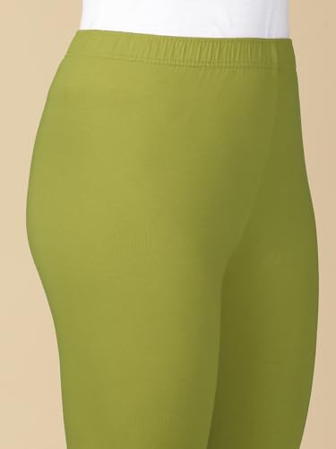 Image of PYNK Solid Premium Cotton Lycra Ankle Length Leggings for Women| Regular Fit Elastic Waist Ankle Length /Cropped Length Leggings for Women |Leggings Women Ankle Length | Free Size