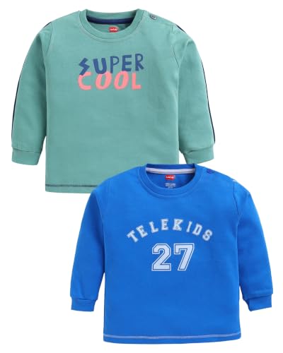 Image of LuvLap Baby Boys Regular Fit 100% Cotton Full Sleeves Boys T-Shirt Set Pack of 2