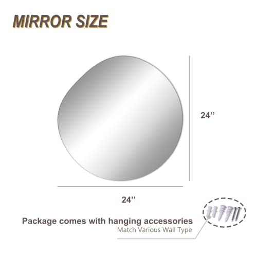 Irregular Bathroom Mirror For Wall, Asymmetrical Wall Mirror For Living Room, Entryway, Modern Oval Mirror Hanging, Wall Mounted Mirror (A-24'' X 24'') #TOP5