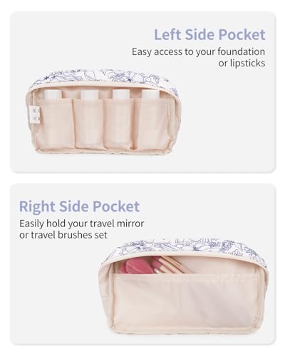 Image of Narwey Cute Makeup Bag Small Toiletry Bag Travel Cosmetic Bag Organizer Make Up Bags with Organized Pockets for Women (Navy Blue Flower, Large)