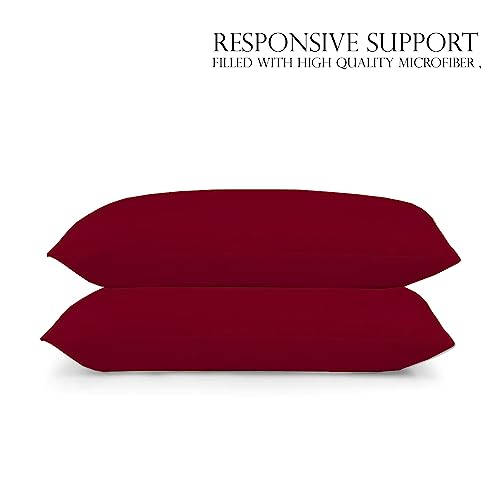 Image of Microfiber Pillow Set of 2 for Sleeping - 16x24 Inches, Burdundy