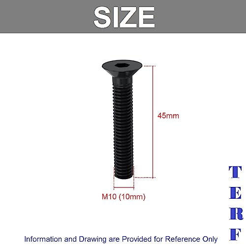TERF® M10 X 45mm Hex Socket Countersunk Black Machine Screw M10 (10mm) X 45mm Allen Key Bolts Hexagonal Socket Countersunk Machine Screws - Image 3