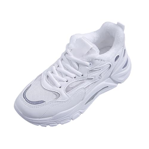 Zapatillas de correr para mujer, cálidas, zapatillas de deporte con acolchado de aire, zapatillas transpirables, ligeras, antideslizantes, para caminar, gimnasio, fitness, correr, Blanco, 37 EU