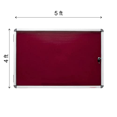 Image of ALKOSIGN Astra Acrylic Cover and Felt Notice Board RED 4 ft x 5 ft (Landscape with Single Door)| Lockable Noticeboard | Bulletin Board | Transparent Cover| Pinup Board with Aluminum Frame(Large)