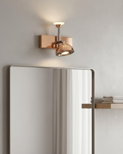 Image of swanart Modern Rose Gold and Black Wall Sconce - Adjustable LED Wall Light with Bell Shade, Energy Efficient, Ideal for Living Room, Bedroom, and Office Decor