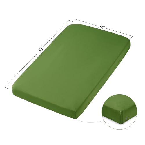 Image of TILLYOU Mini Crib Sheets Fitted 2 Pack, Pack and Play Sheets for Toddler Mattress, Soft and Breathable 38 inchx 24 inch Pack n Play Mattresses Cover, Green Apple & Fruit Green