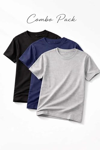 Image of Men's Round Neck T-Shirt Combo Pack (Pack of 3) | 100% Cotton 200 GSM | Bio-Washed | Soft & Breathable | Regular Fit Plain T-Shirts for Men