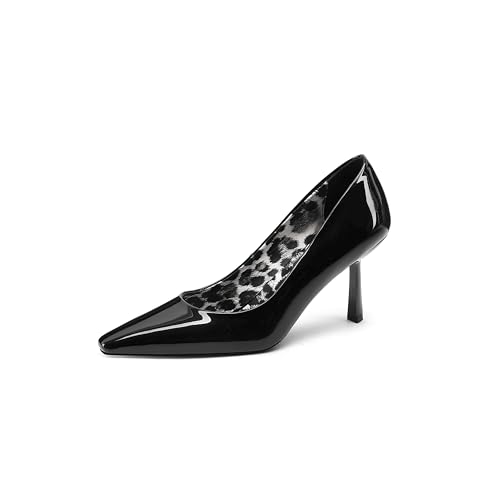 Women's Square Toe Patent Leather Slip on Kitten Heels Leopard Print Interior Comfortable Fashion Personalized Pumps