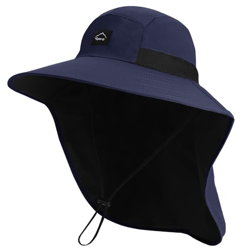 Image of Rosoz Outdoor Sun Hat for Men Women, UPF50+ Protection Safari Cap Wide Brim Mesh Fishing Hat with Neck Flap Beach Garden