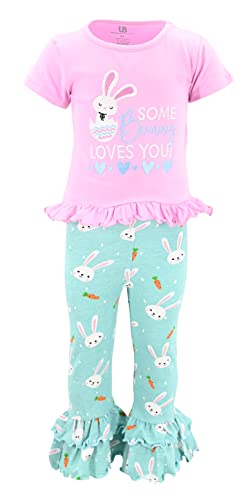 Image of Unique Baby 2 Piece Girls Double Ruffle Leggings Outfit with Short Sleeve Shirt Kid and Toddler Clothes Set