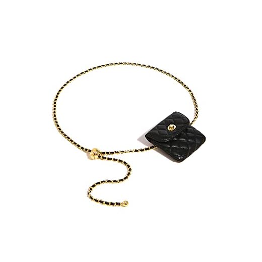 AWXZOM trendy Leather Chain Belts with min belt bag Leather Chain Belt Bag for Women Mini Leather Waist Fanny Pack Detachable Belt Chain Bag Purse Wallet