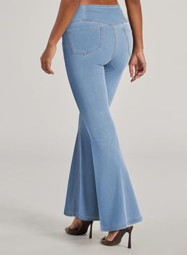 Pink Queen Bell Bottom Jeans for Women Crossover High Waisted Stretchy Denim Leggings Tummy Control Flare Pants with Pockets3