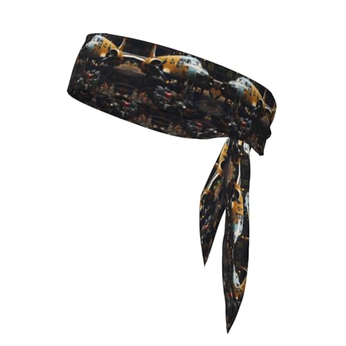 Diadema deportiva para mujer, antideslizante, ajustable, con diseño de maquinaria aeronáutica vintage, ideal para entrenamientos, running, yoga y fitness.