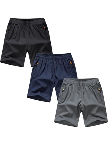 NATUST Shorts atléticos de ajuste solto para meninos com bolsos com zíper secagem rápida Shorts de c