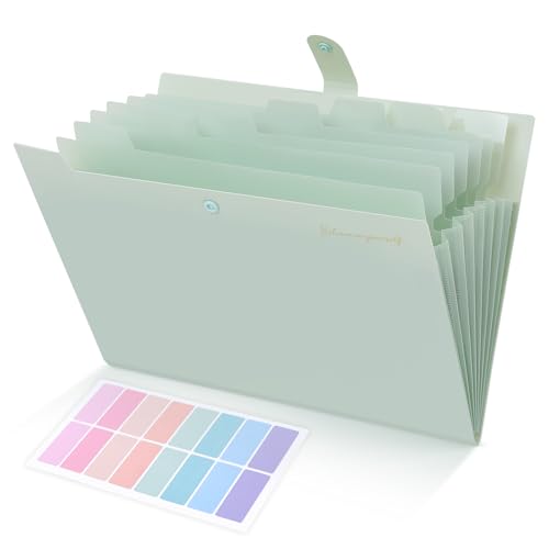 Image of SKYDUE Expanding File Folder, Accordion File Organizer with 8 Pocket, Expandable Document Paper Receipt Holder for School Office Hospital, Letter/A4 Size Light Green