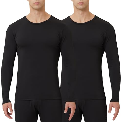 2 Pack Men's Thermal Shirts Fleece Lined Long Sleeve Tops Base Layer Compression Long Johns Undershirt Running Gear for Winter Cold Weather,Large,2PCS-Black/Black