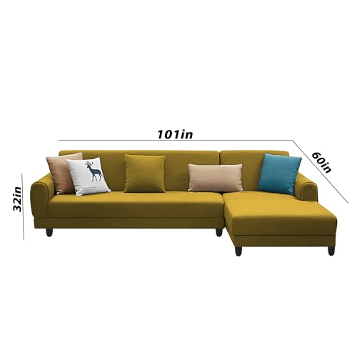 Image of Kraven RHS 6 Seater L Shape Sofa Set for Living Room (Yellow Fabric) Premium Fabric Sofa