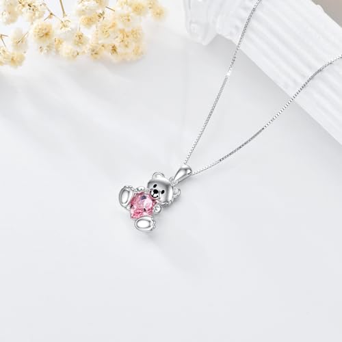 PELOVNY Teddy Bear Necklaces for Women 925 Sterling Silver Bear/Highland Cow Birthstone Necklace Birthday Valentines Day Jewelry Gifts for Mom Daughter Wife3