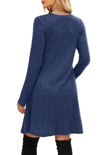 Image of OFEEFAN Long Sleeve Dress for Women Crew Neck Empire Waist Tunic Dress with Pockets