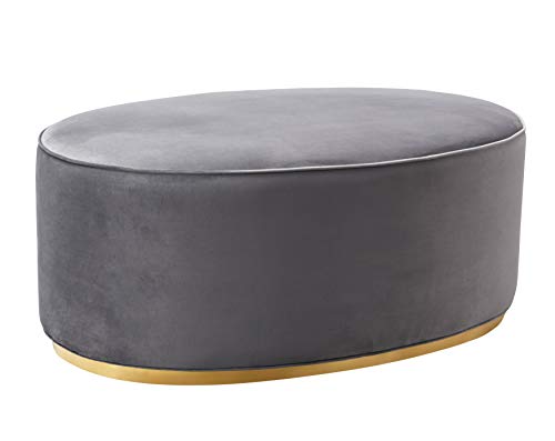 TOV Furniture The Scarlett Collection Modern Velvet Upholstered Oval Ottoman, Gray